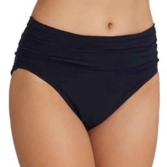 NWT Magicsuit Shirred Jersey Brief Bikini Bottom 16 Black High Rise Shaping Chic - Picture 3 of 12